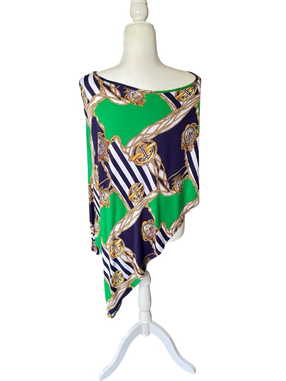 Voom by Joy Han U.S.A. Asymmetrical Poncho Rope Chain Print Top Size Medium - Picture 4 of 4